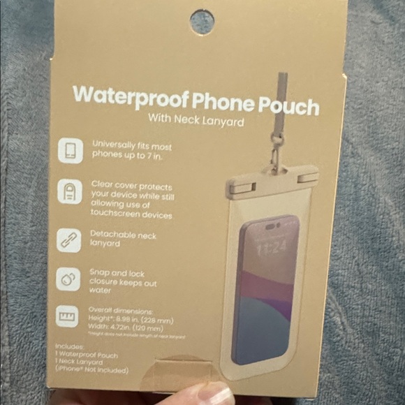 Waterproof Phone Pouch with Neck Lanyard - Cream - Picture 2 of 2